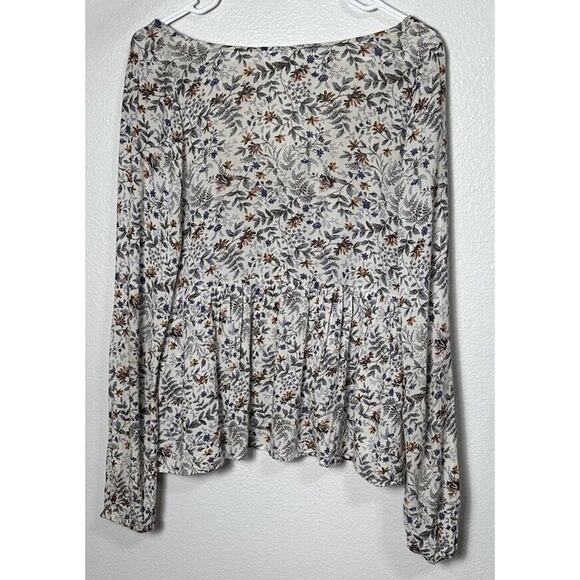 Sadie And Sage Women’s Cream Multicolor Peplum Top Long Sleeve Ruffle Size Small - Picture 3 of 6